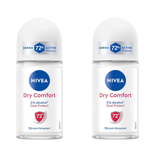 NIVEA Dry Comfort roll-on bottle showing compact design for all-day freshness and protection.