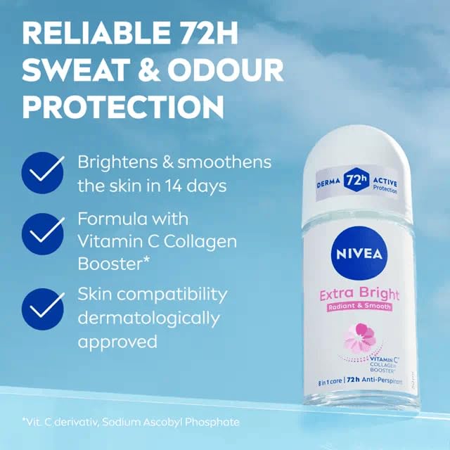 Applying NIVEA Extra Bright roll-on on the underarm for daily use