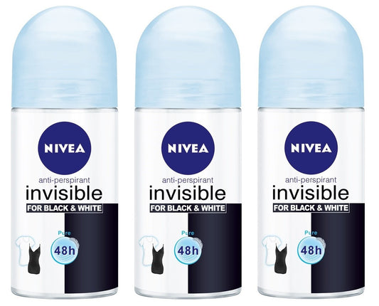 NIVEA Invisible for Black and White Pure roll-on bottle, easy daily use with clear applicator