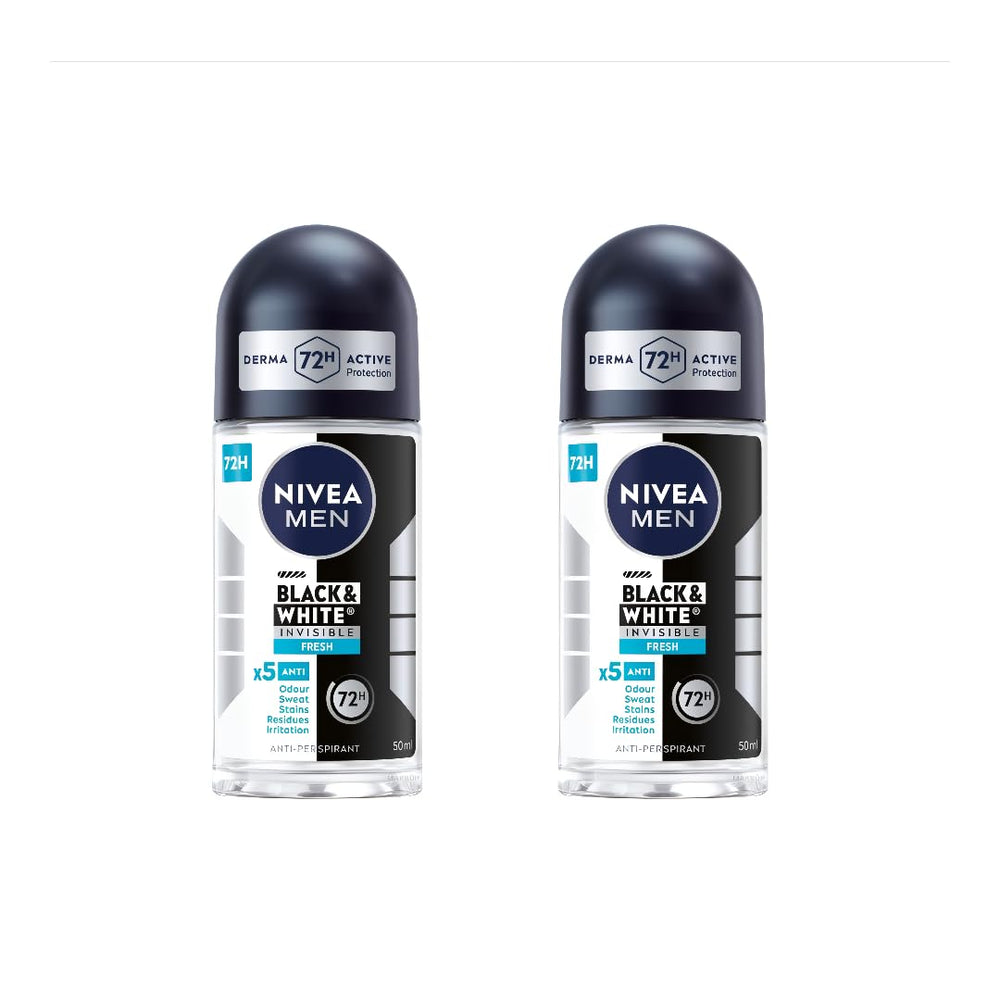 NIVEA Men Black & White Invisible Roll-On 50ml bottle with quick-dry protection