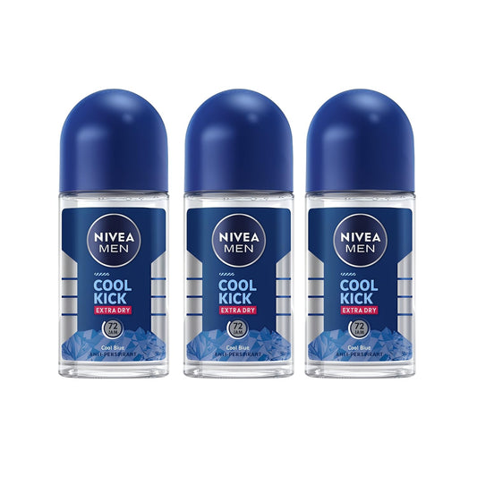 NIVEA Men Cool Kick roll-on bottle with 72-hour protection and fresh underarms.