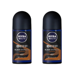 NIVEA MEN DEEP Black Carbon Espresso roll-on bottle for long-lasting odor and sweat protection.