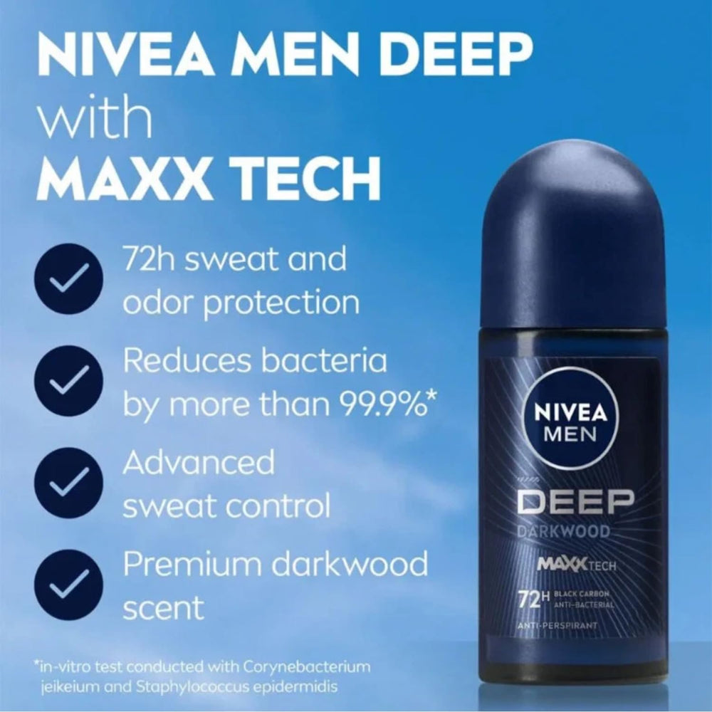NIVEA Men Deep Darkwood MaxxTech roll-on with woody fragrance