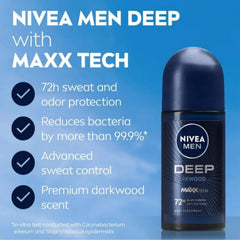 NIVEA Men Deep Darkwood MaxxTech roll-on with woody fragrance