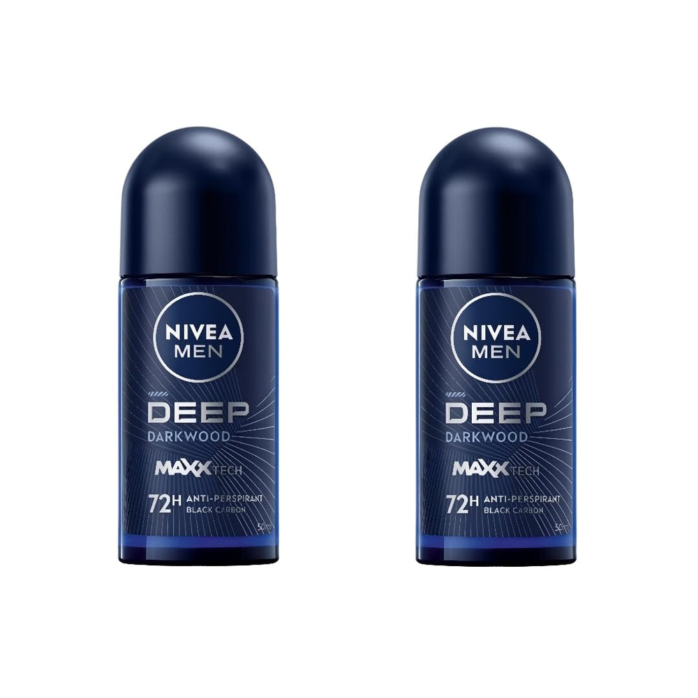 NIVEA MEN DEEP Darkwood roll-on bottle for long-lasting freshness and 72-hour protection.