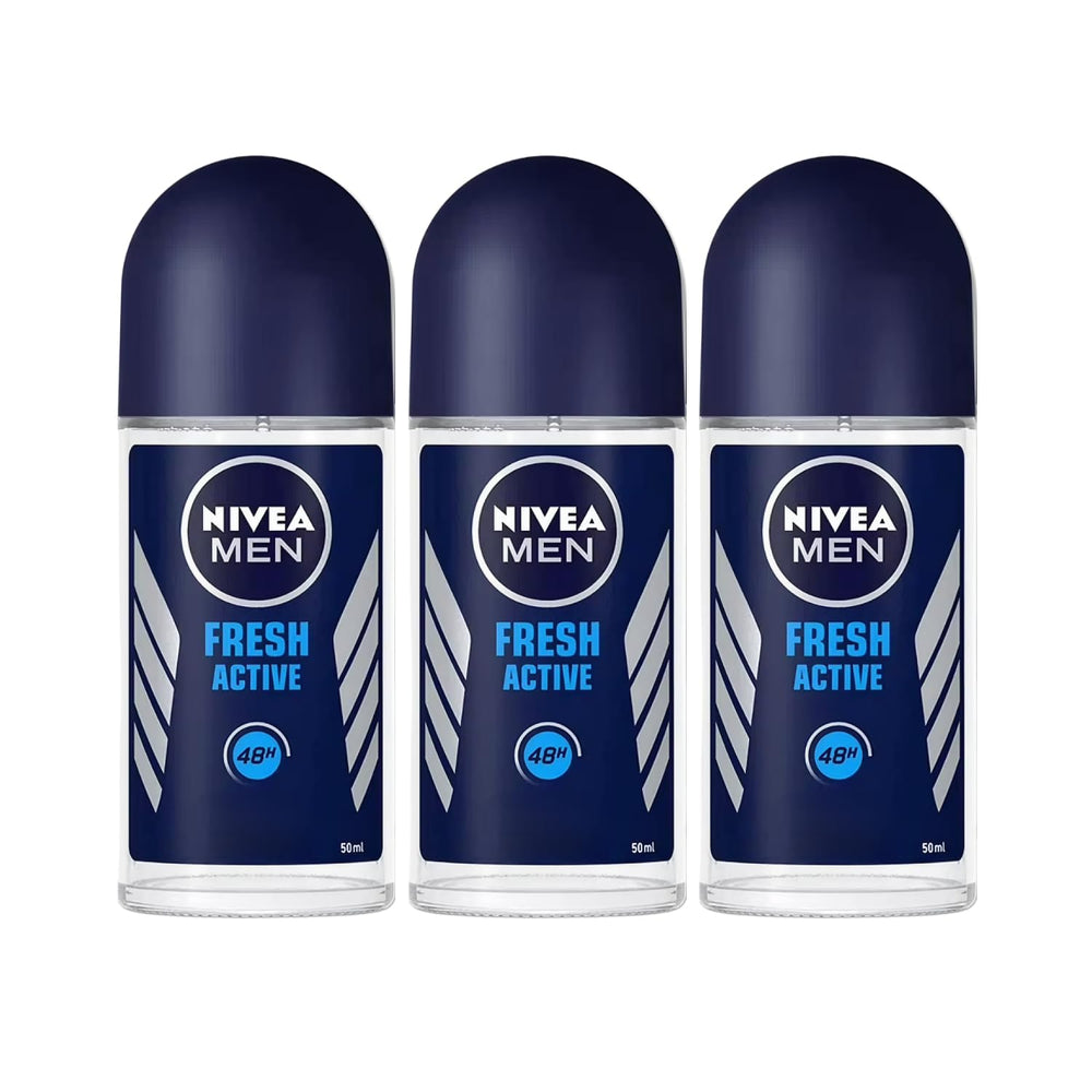 NIVEA Men Fresh Active Roll-On ocean extracts bottle with refreshing scent for everyday confidence.