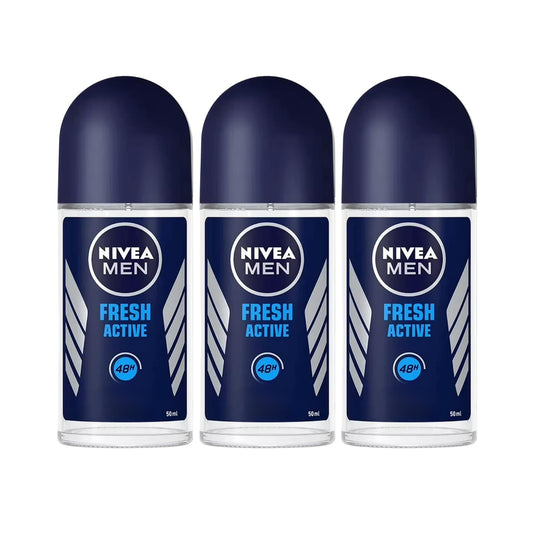 NIVEA Men Fresh Active Roll-On ocean extracts bottle with refreshing scent for everyday confidence.