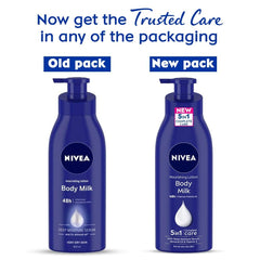 NIVEA Nourishing Body Milk being applied to skin for smooth absorption