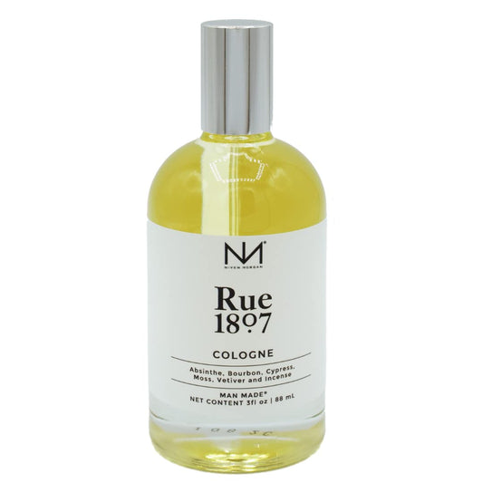 Niven Morgan Black Cypress Rue 1807 bottle front, refined fragrance for everyday sophistication