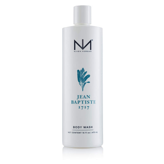 Niven Morgan Jean Baptiste Body Wash bottle front, vitamin E for gentle cleansing