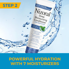 Nizoral color-treated hair-safe conditioner close-up on bottle.