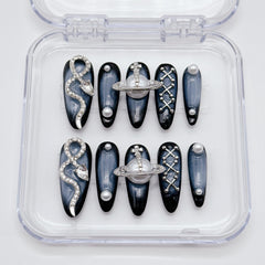 NLSJMP 10-piece Size L long stiletto nails in almond ombre for stylish wear.