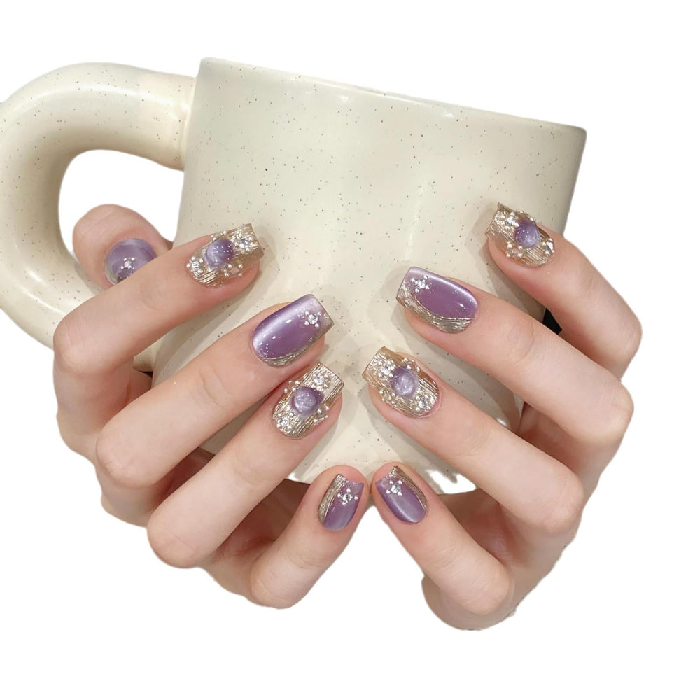 NLSJMP handmade short square press-on nails pack for chic look