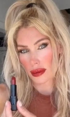 NNYL BEAUTY Burnt Amber lipstick application shows smooth glide and hydration