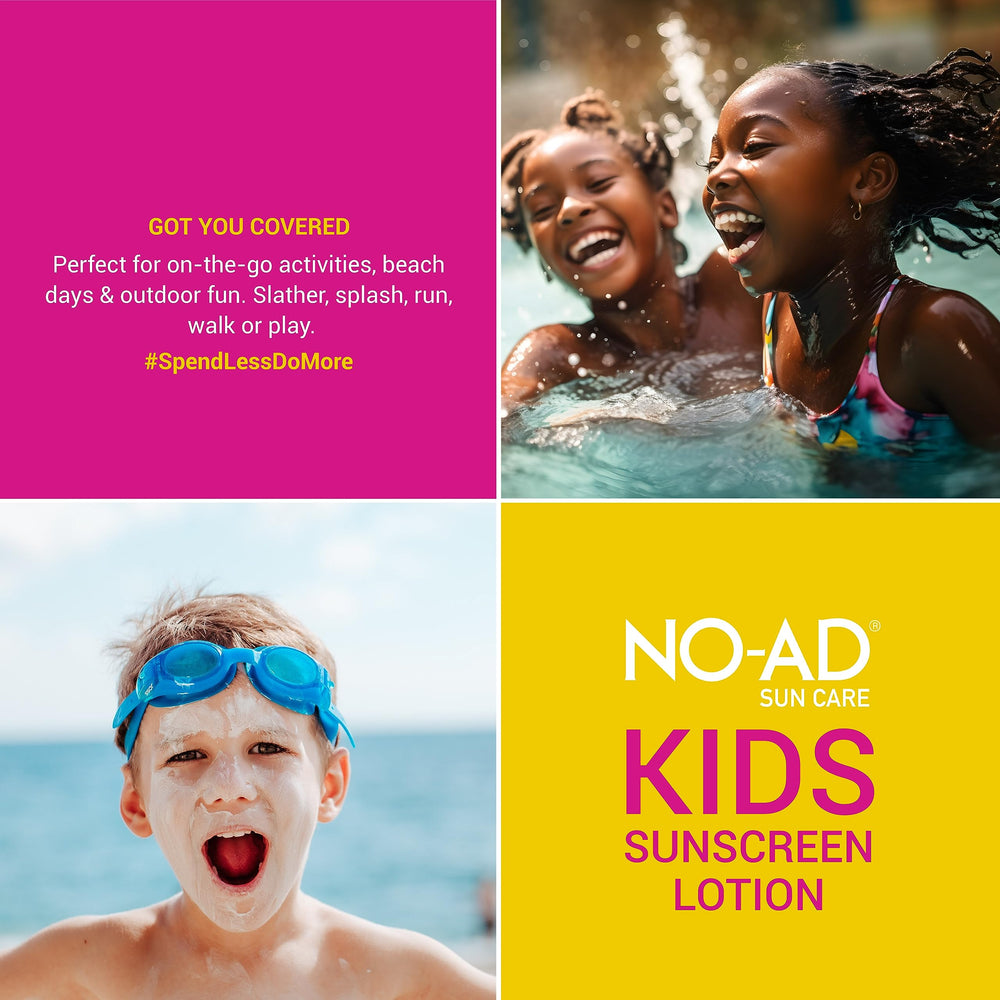 NO-AD Kids sunscreen lotion 3-pack ready for family outdoor adventures.