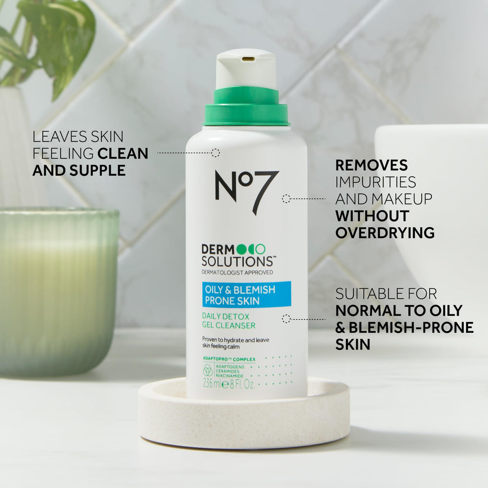 No7 Derm Solutions Daily Detox Foaming Wash ceramides-icon on label highlighting barrier support.