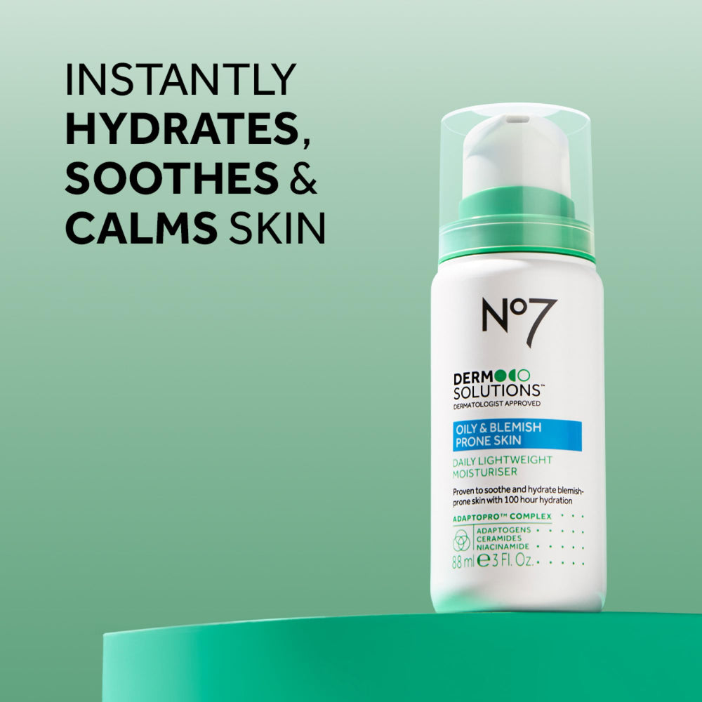 No7 Derm Solutions Daily Moisturizer texture swirls indicate lightweight hydration on the skin.