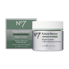 No7 Future Renew night cream bottle closeup showing peptide blend for overnight nourishment