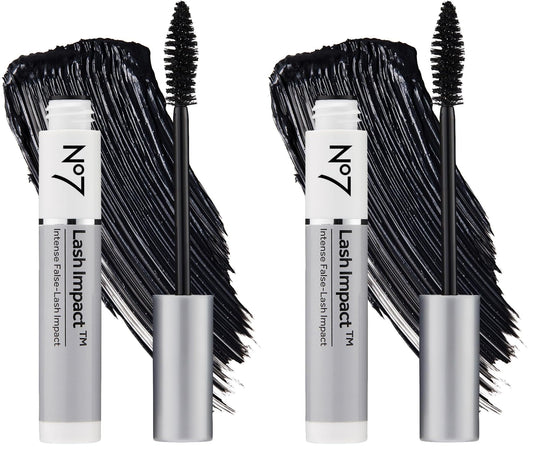 No7 Lash Impact Mascara bottle close-up with sleek packaging and rich black formula.
