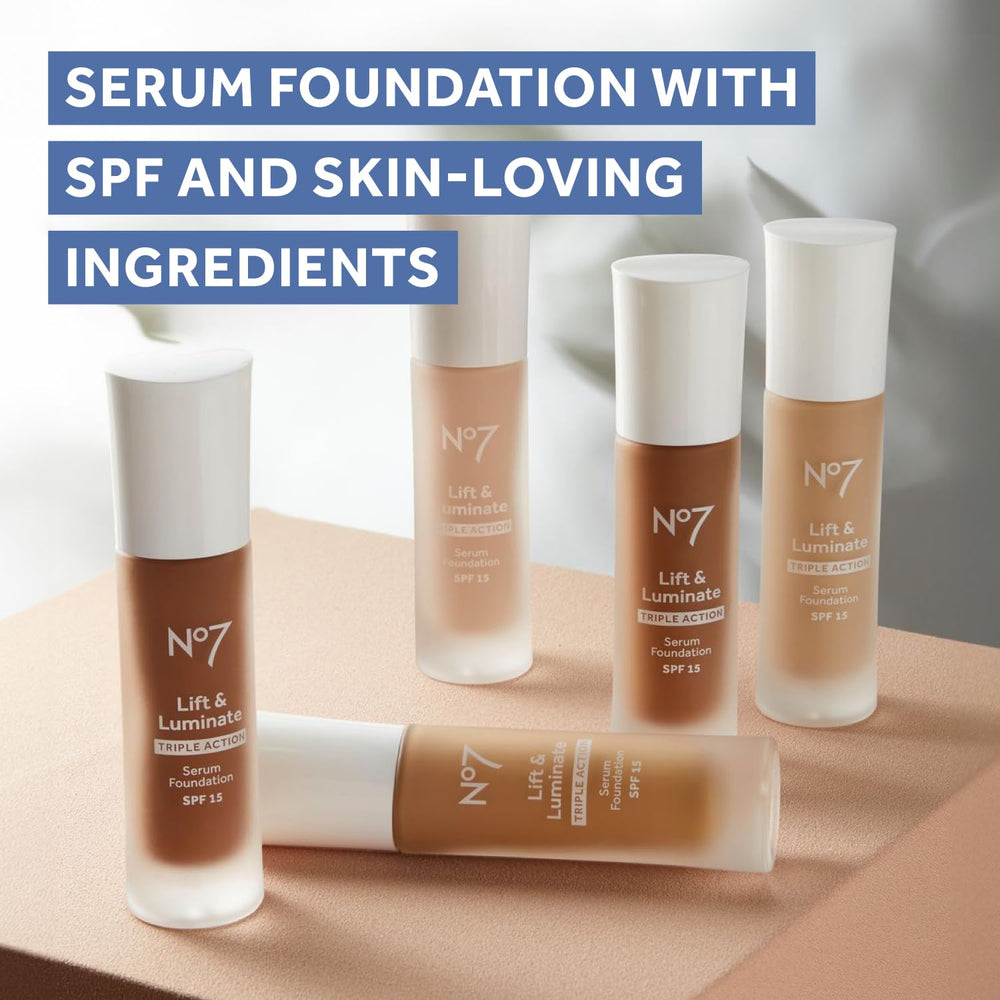 No7 Lift & Luminate mature-skin portrait showcases radiant makeup