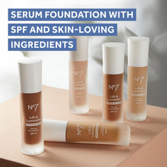 No7 Lift & Luminate mature-skin portrait showcases radiant makeup