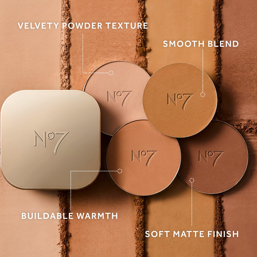 No7 bronzer adds sun-kissed warmth on cheeks with subtle depth.