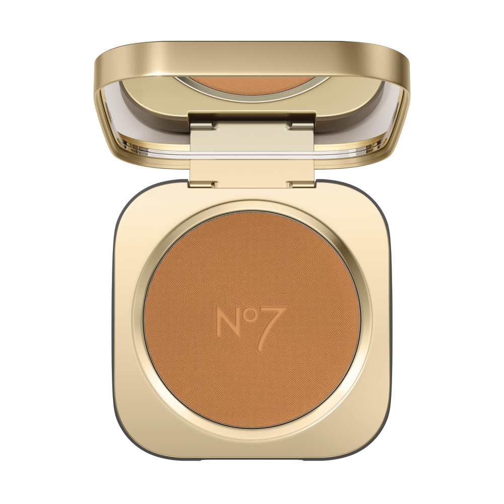 No7 Pro Artist Soft Glow Bronzer Powder packaging closeup for on-the-go warmth.