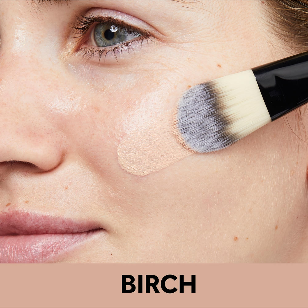 Swatch of No7 Protect & Perfect Foundation on skin showing buildable coverage.