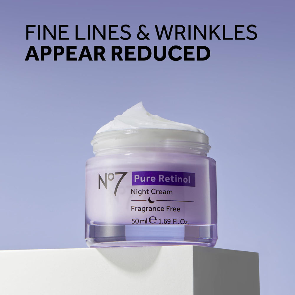 No7 Pure Retinol Night Cream tube, supports firmer, smoother skin overnight.