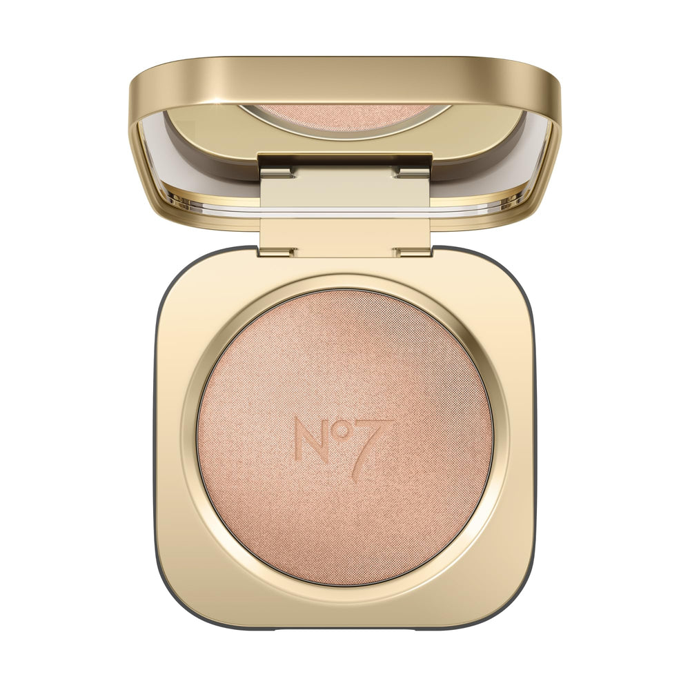 No7 Radiant Glow Highlighter compact close-up, silky texture for a lit-from-within glow.