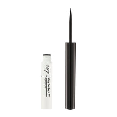No7 Stay Perfect liquid eye liner close-up swatch showing quick-dry black pigment.