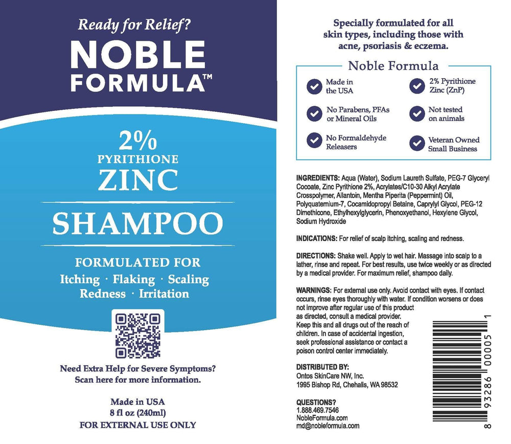 Noble Formula shampoo bottle back shows safety and usage notes