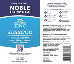 Noble Formula shampoo bottle back shows safety and usage notes