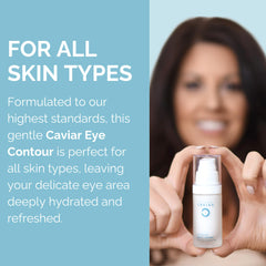 Noche Y Dia Caviar Eye Contour application shot shows gentle tapping motion.