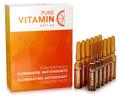 Noche Y Dia Vitamin C Ampoule Oil packaging box highlights antioxidant skincare benefits.