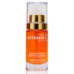Noche Y Dia Vitamin C Serum bottle close-up, anti-aging care and deep hydration.