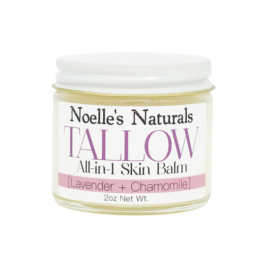 Noelle's Naturals organic tallow balm lavender chamomile jar for soothing skin.