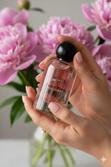 NOIR Peony Blush cap closeup, refined detail signals feminine luxury