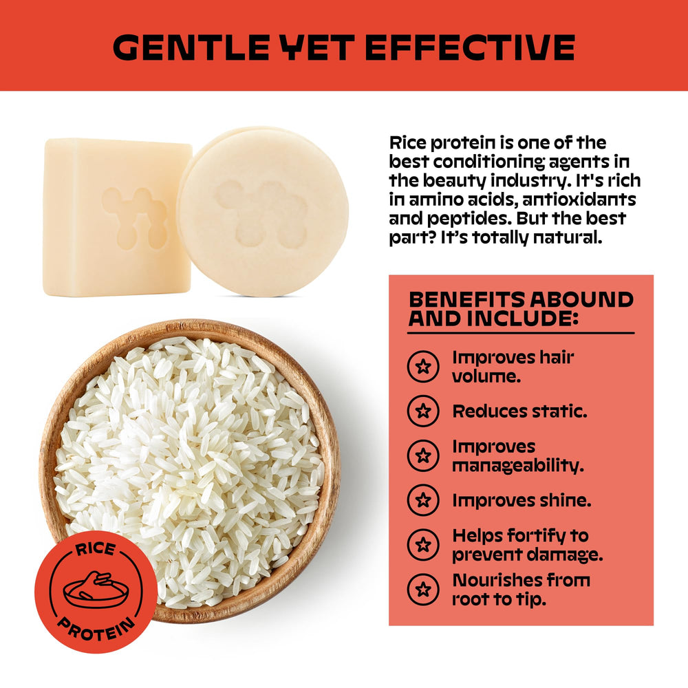 Rice protein base helps strengthen strands with each wash.