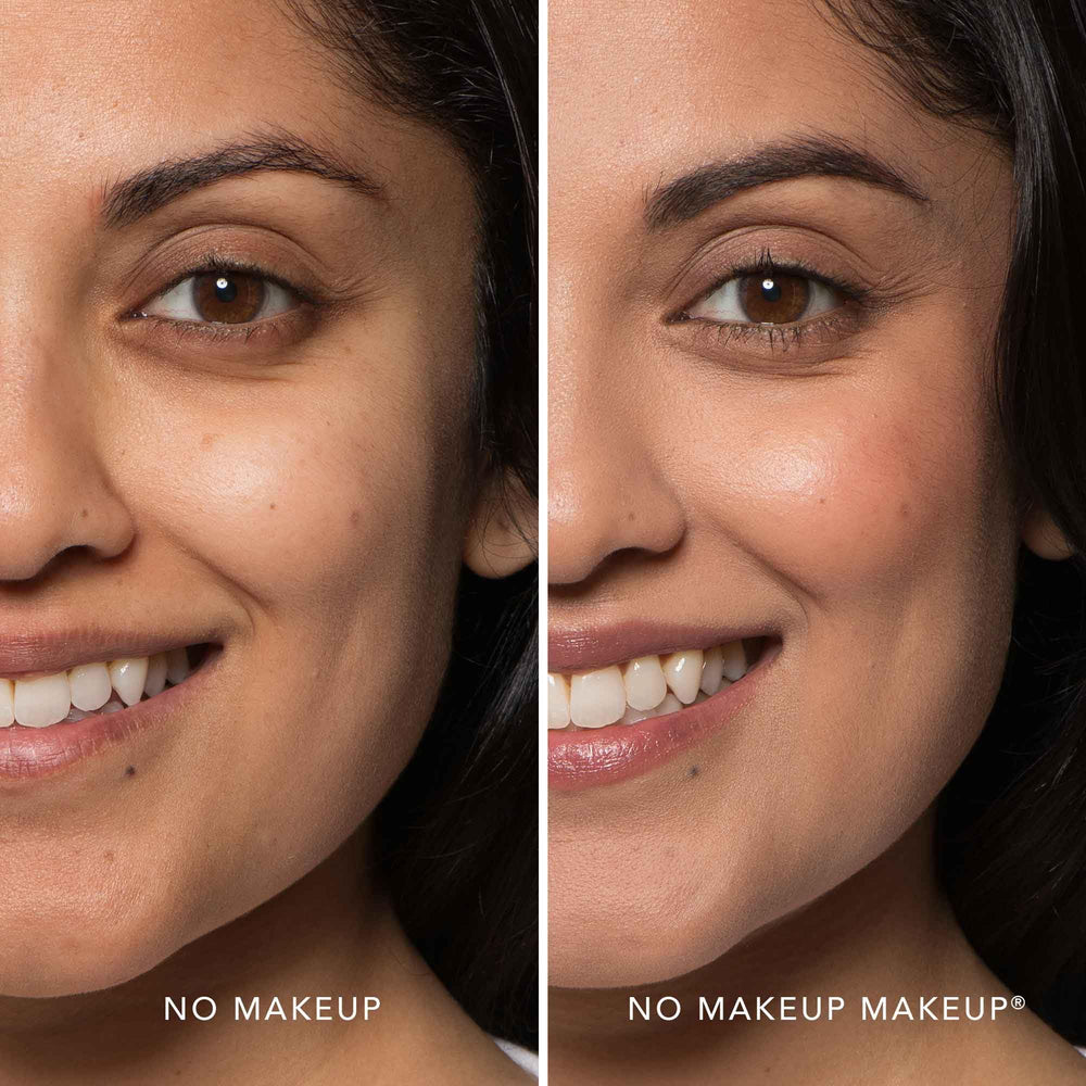 Brush application of No Makeup Makeup Almond foundation for precise blending