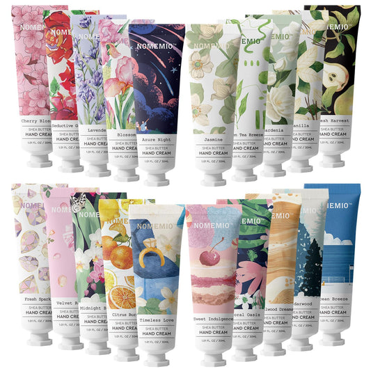 Nomemio 20-pack hand creams in gifting-ready set for on-the-go hydration