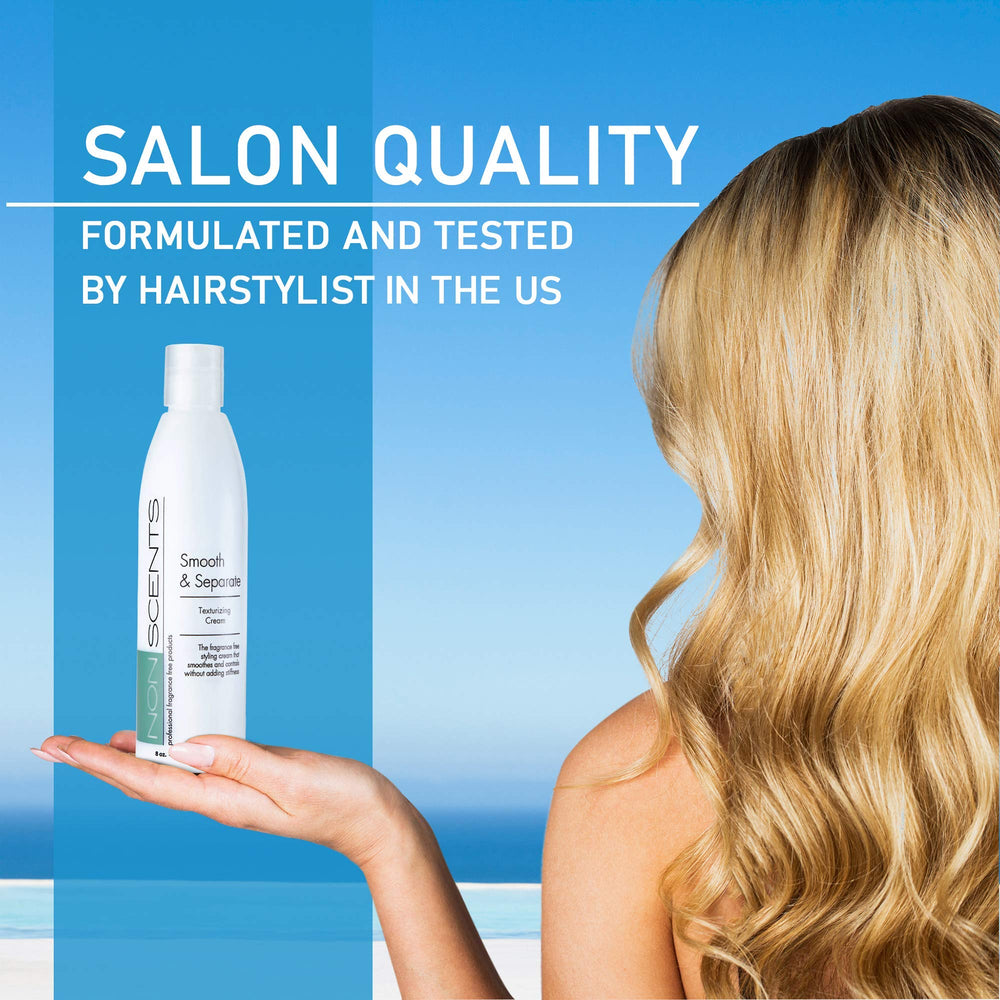 Nonscents fragrance-free curl cream visual promoting beachy waves without crunch.