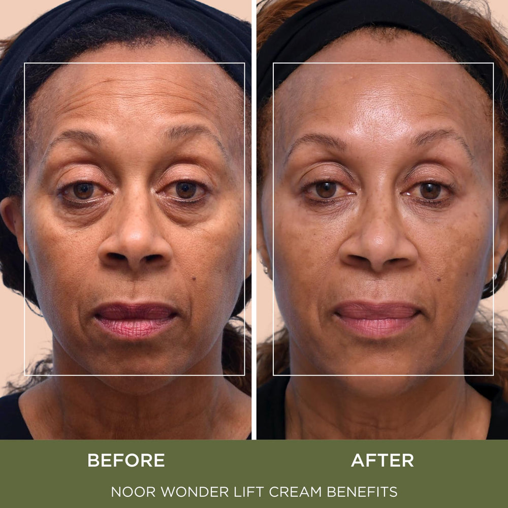 Close-up of Noor Wonder Lift Cream texture shows quick absorption.