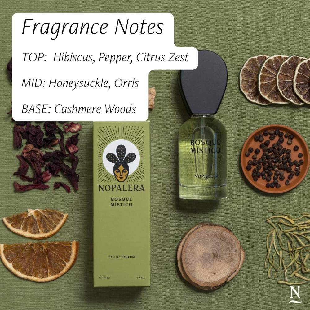 Nopalera Bosque Místico label closeup with elegant branding.