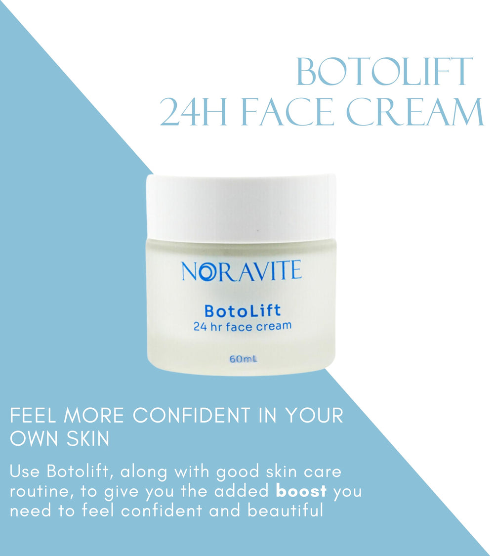Noravite Botolift moisturizing glow shows a dewy finish after morning use