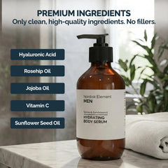 Nordisk Element Body Serum for Men dispenser cap offers precise control.