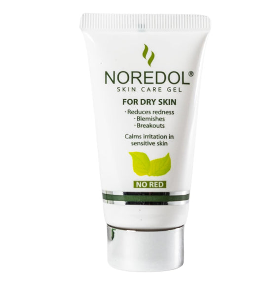 Noredol redness relief gel bottle, fragrance-free for sensitive skin.