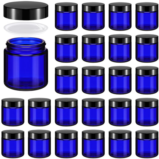 Norme blue glass jar with lid for cosmetics storage and travel