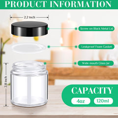 Norme clear glass jars with black lids for organized cosmetics and spices