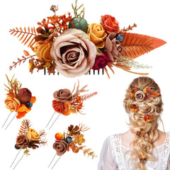 Norme wedding hair comb with orange flowers for a romantic bridal hairstyle.